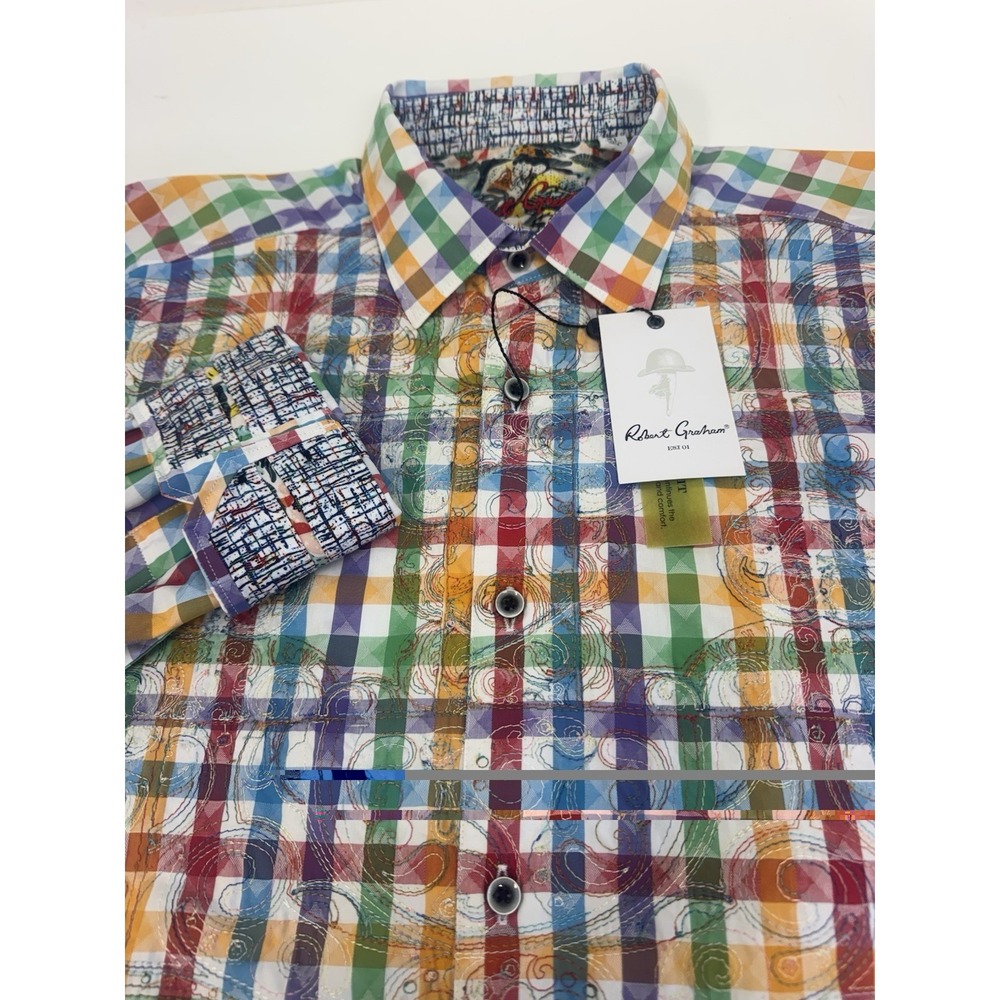 NWT Robert Graham KIMMEL Embroidered Plaid Flip Cuff Shirt HTF Mens Size XL $298